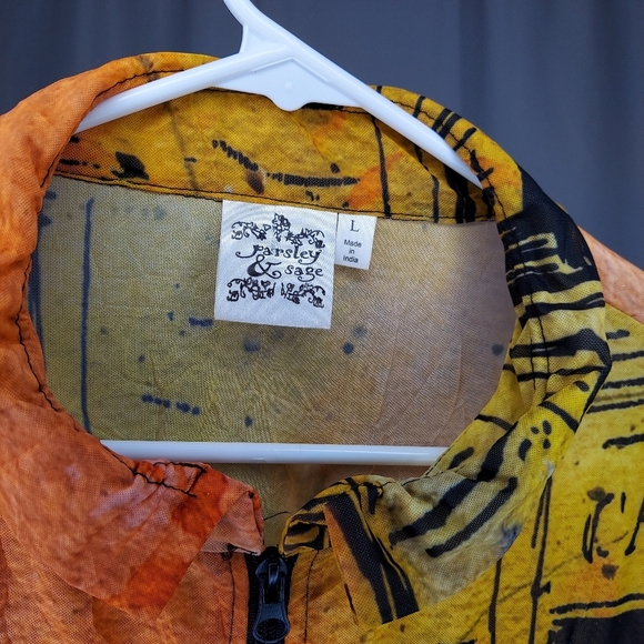 Parsley Sage Mesh Jacket Large Orange Stretch Abstract Cityscape Long Sleeve Art - Picture 8 of 11